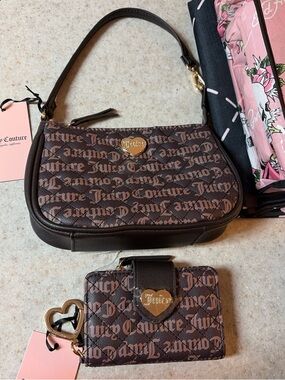 Juicy Couture Brown Logo Shoulder Bag with Matching Wallet Set